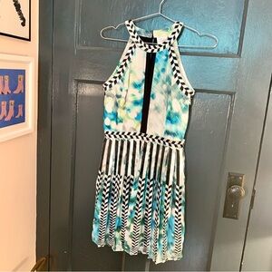 Parker Aqua and Black Geometric Mini Dress